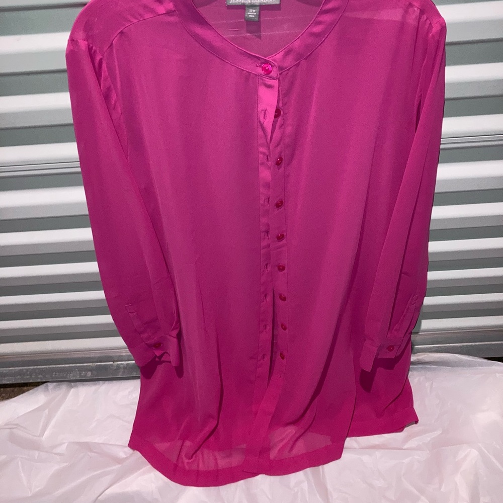 Jessica London Tunic Blouse Women’s Size 22w Barbie Pink Long Sleeve Button Up